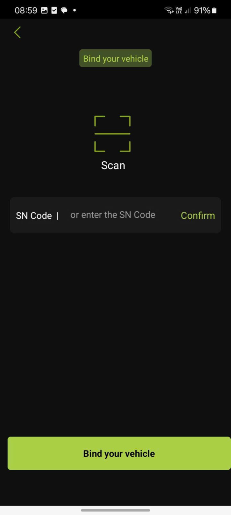 Khi màn hình hiển thị scan, hãy quét mã QR code trên xe